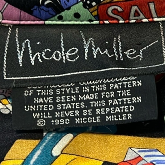 Vintage Nicole Miller 1990 Limited Shopaholic Print Silk Button Down NYC Shirt - Picture 13 of 17